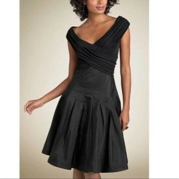 TADASHI Shoji | Black Taffeta Fit And Flare Dress - Picture 1 of 9